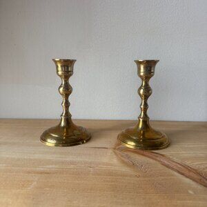 Vintage Solid Brass Candlestick Holders Pair, 5” Tall, Made in India